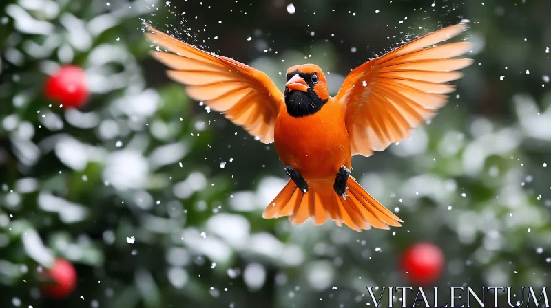 Cardinal Flying Through Snowfall Art AI Image