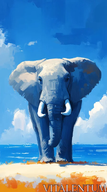 Elephant in Blue Art AI Image