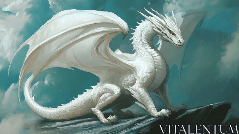 AI ART Fantasy Art White Dragon Illustration