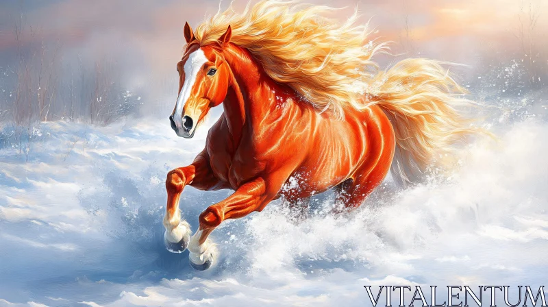 AI ART Fiery Horse in Winter Landscape