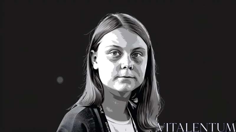 AI ART Greta Thunberg Monochrome Illustration