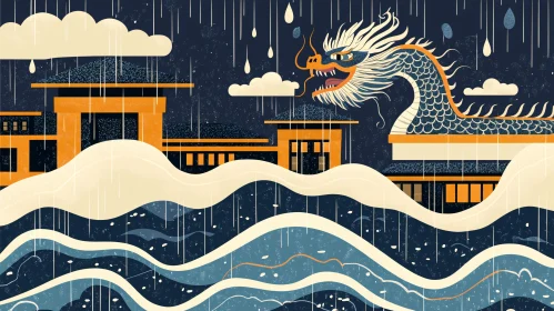 Stylized Dragon and Architecture