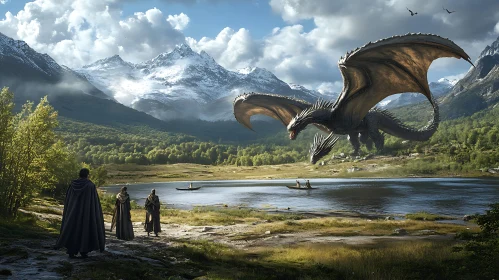 Three-Headed Dragon Mountain Lake Scene