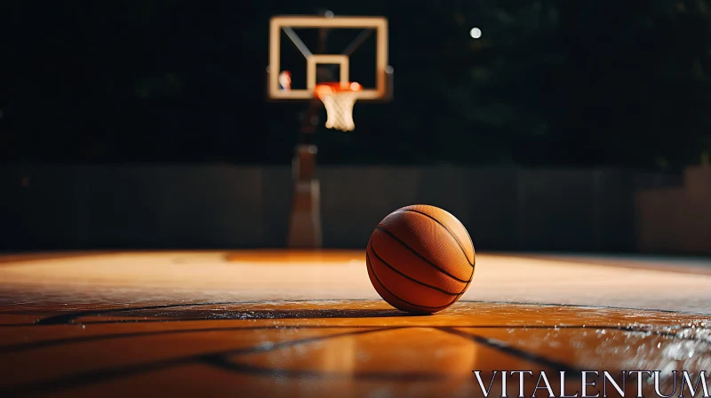 A Lone Basketball on the Court AI Image