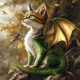 Whimsical Feline Dragon on Rocky Perch