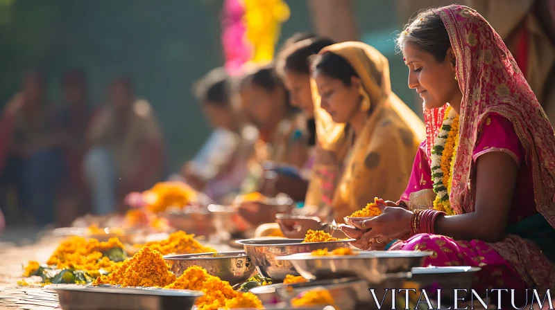 AI ART Indian Women's Flower Offering Ceremony