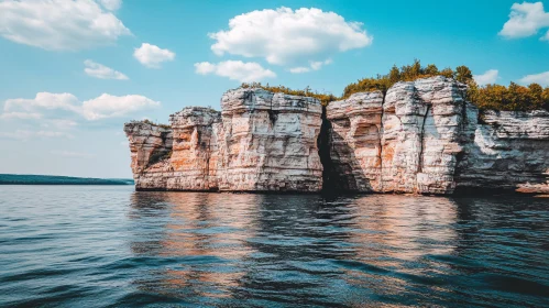 Serene Landscape of White Cliffs Over Lake