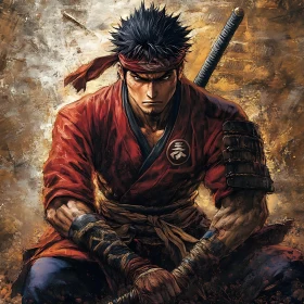 Samurai Warrior in Red Armor