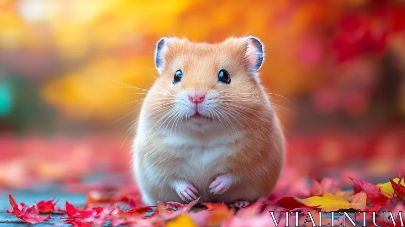 Cute Hamster on Fall Leaves AI Image