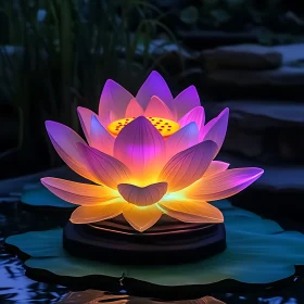 Illuminated Lotus Blossom on Water