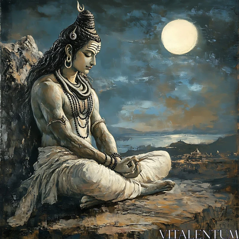 Serene Shiva: A Meditative Night AI Image