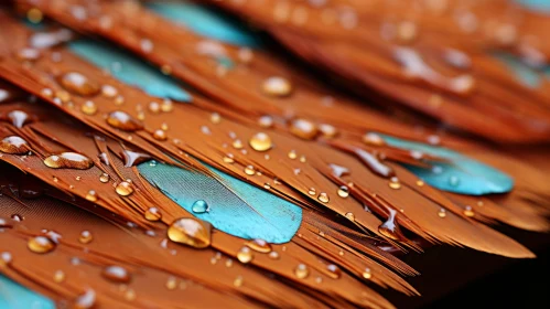 Abstract Brown Feathers with Water Droplets - A Close-up Masterpiece
