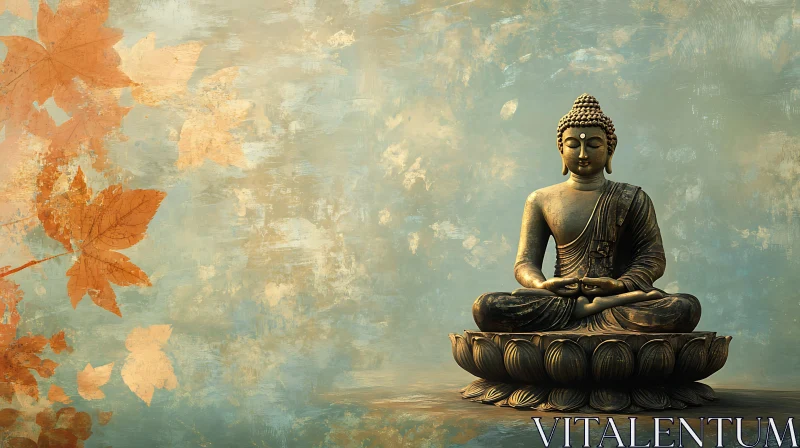 Meditative Buddha with Autumnal Backdrop AI Image