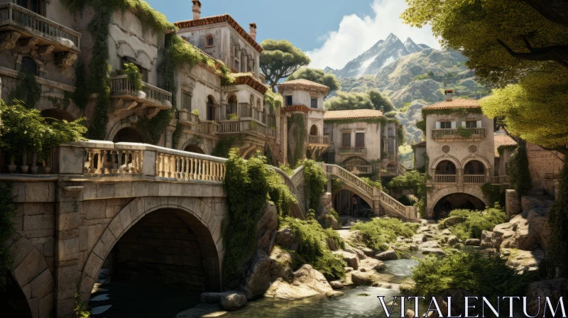 Captivating 3D Concept Art of a Village in the Mountains AI Image