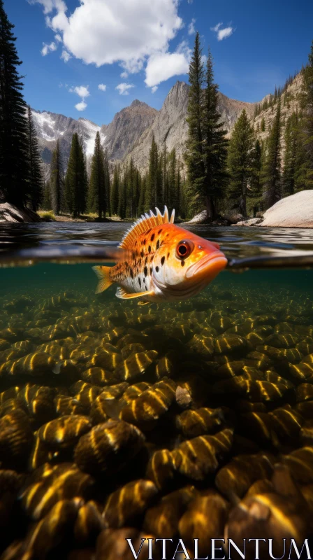 Captivating Wildlife Art: Orange and Brown Fish in Water near Trees AI Image