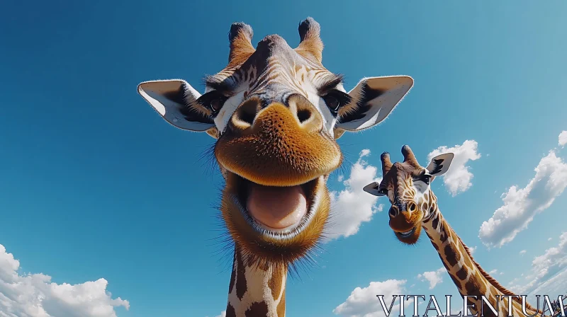 Humorous Giraffe Portrait in Nature AI Image