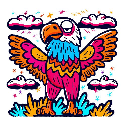 Colorful Cartoon Eagle with Wings Spread - Transparent Background