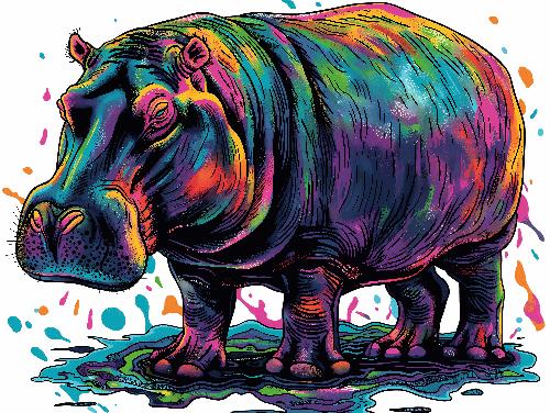 Colorful Hippopotamus in Water Illustration for Apparel POD Design