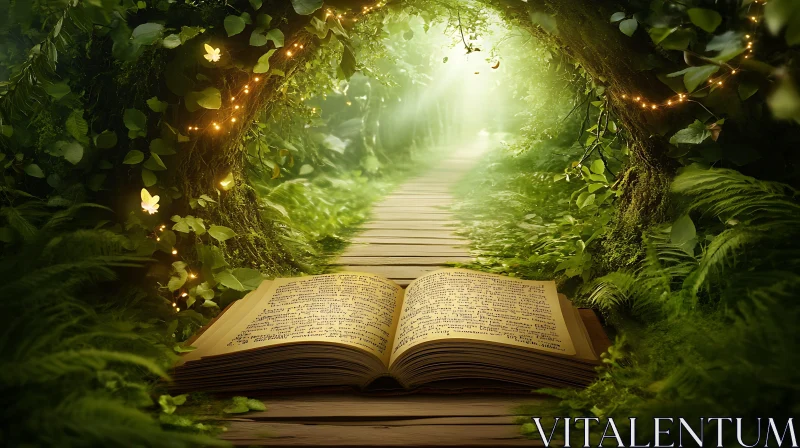 Mystical Forest Book and Glowing Path AI Image