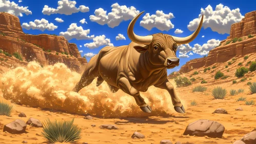 Charging Bull in Arid Terrain