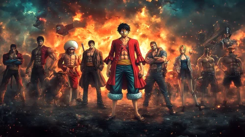 Defiant Anime Characters in Fiery Battle