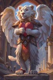 Armored Lion Angel Holding Heart