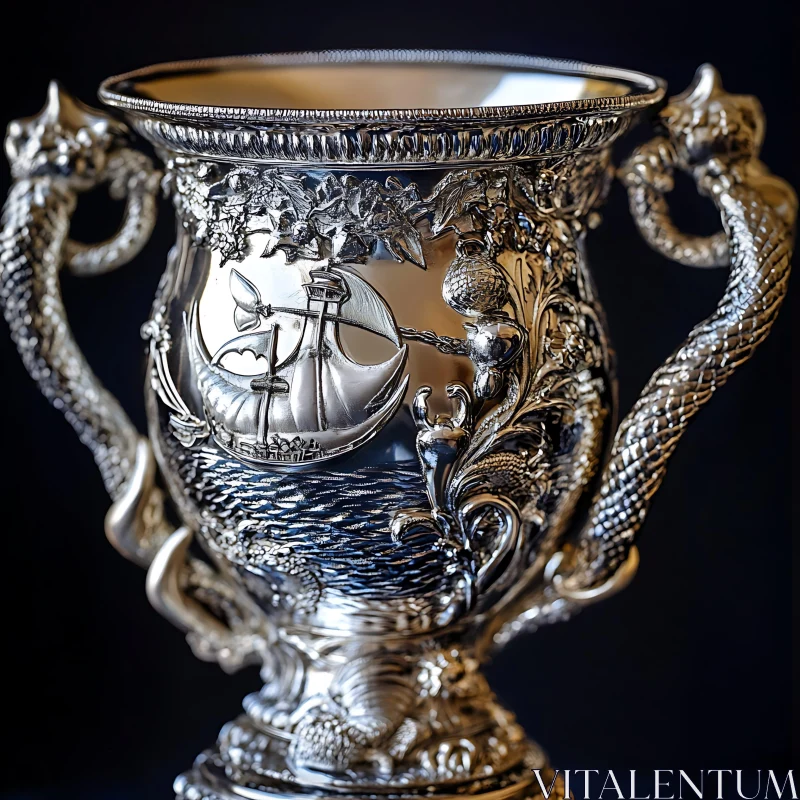 Antique Engraved Silver Cup AI Image