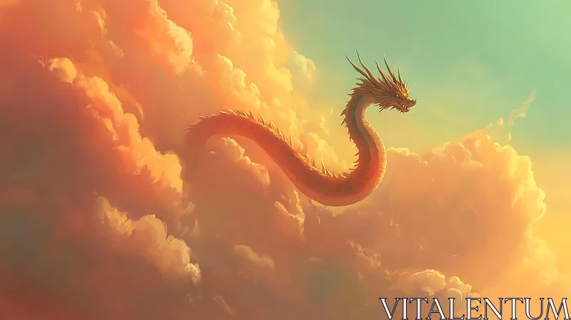 Dragon Soaring Through Skies of Gold AI Image