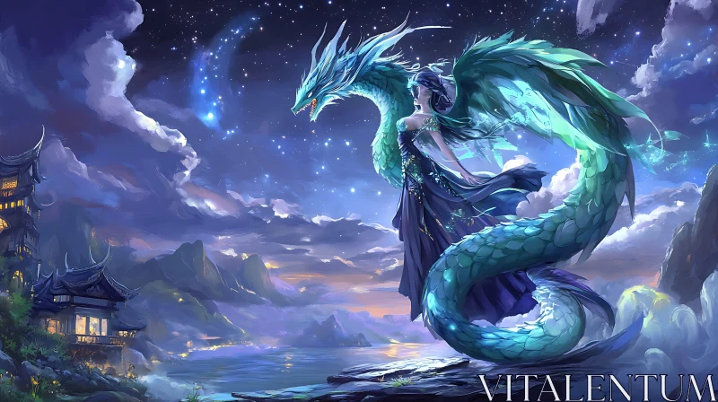 AI ART Enchanting Dragon Companion at Night