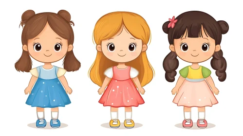 Three Cute Cartoon Girls