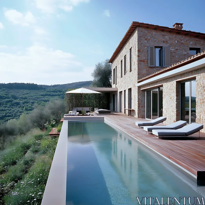 Modern Rustic Villa with Infinity Pool AI Image