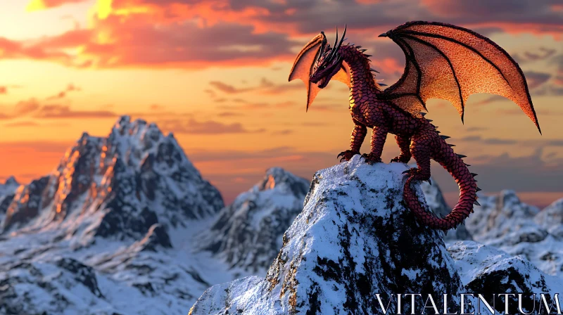 AI ART Fantasy Dragon Scene on Snowy Mountain