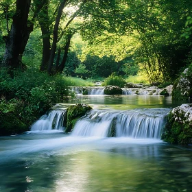 Peaceful Forest Waterfall in a Green Oasis