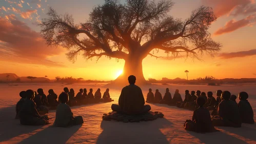 Group Meditation at Sunset