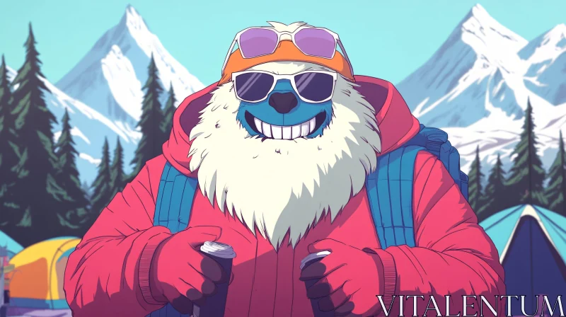 AI ART Smiling Yeti Hiker Cartoon Illustration