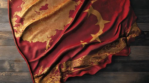 Golden China Flag Fabric Art