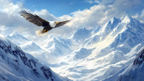 Eagle Soaring in Mountainous Skies