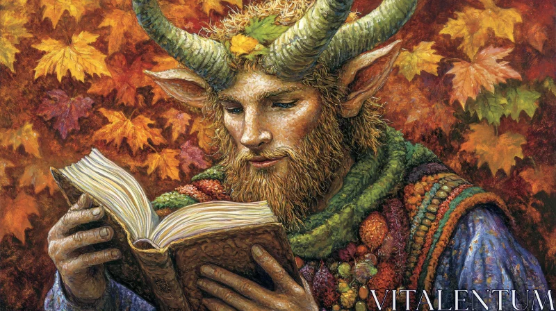 Horned Reader in the Woods AI Image