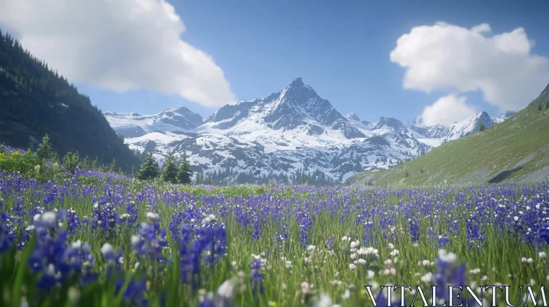 AI ART Alpine Landscape with Vibrant Wildflowers