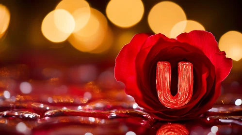 Letter U in Red Rose - Love and Romance