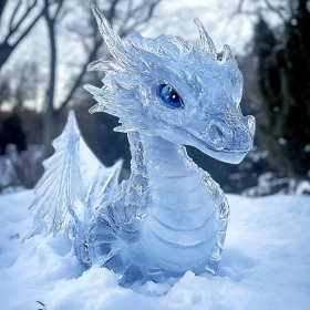 Winter's Guardian: Ice Dragon in Snow