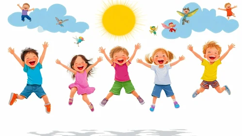 Kids Jumping with Joy Illustration