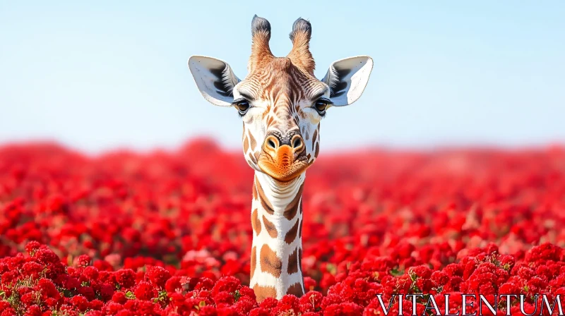 Giraffe Among Vibrant Blossoms AI Image