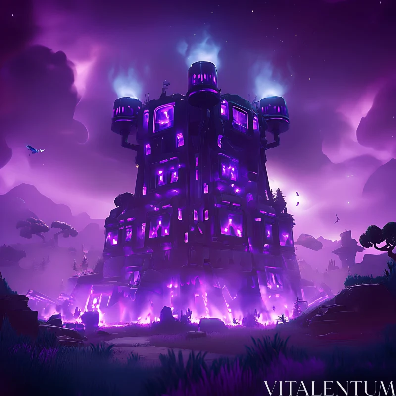 AI ART Mystical Castle with Purple Illumination