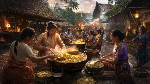 Women Cooking Traditional Food at Street Market