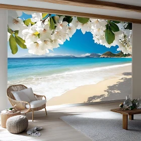 Tranquil Beach and Blossoms Setting