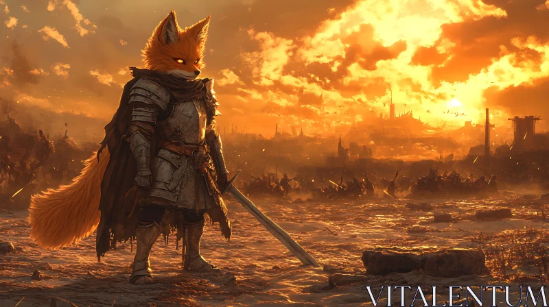 AI ART Armored Fox Warrior on Battlefield