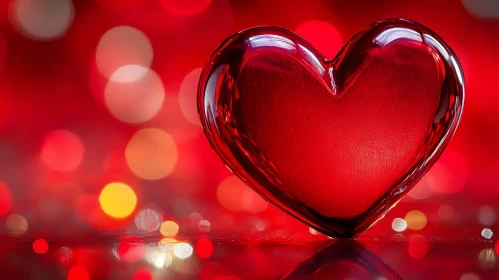 Glowing Heart on Red Bokeh Background