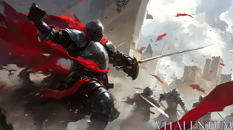 Medieval Knights Charge Illustration AI Image