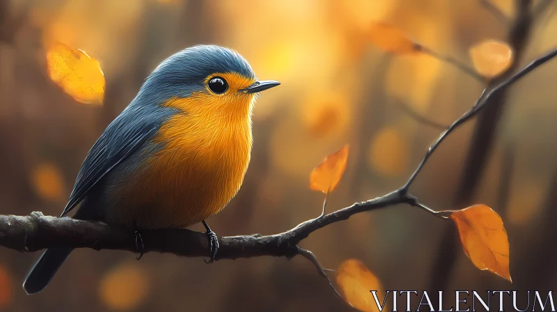 Colorful Bird with Autumn Leaves AI Image